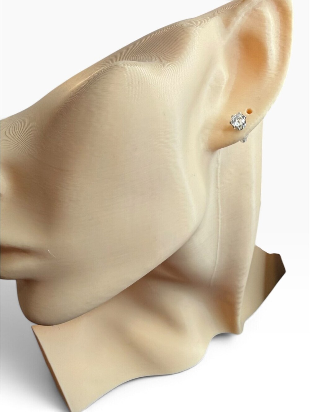 Round Clear Solitaire Stud Earrings Silver Tone Six Prong Classic